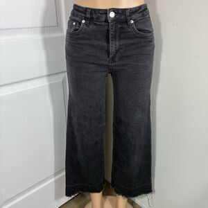 & DENIM Womens Wide Leg  Jeans sz 28 Jupe-Culotte Black Denim  Frayed Hem